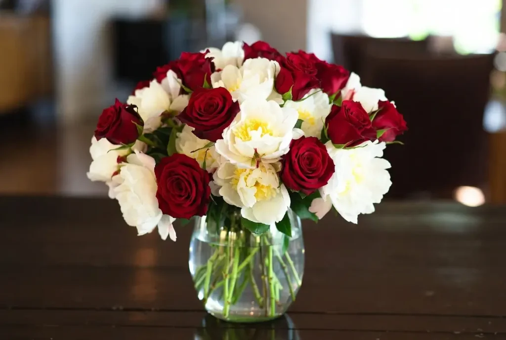 Rose Peonies Red and White