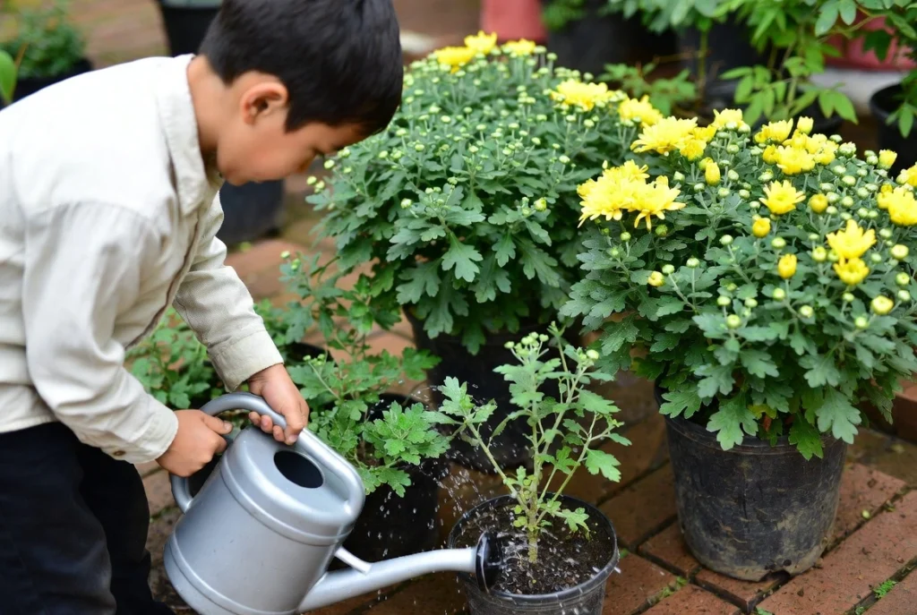 Watering Chrysanthemum Care in Pots