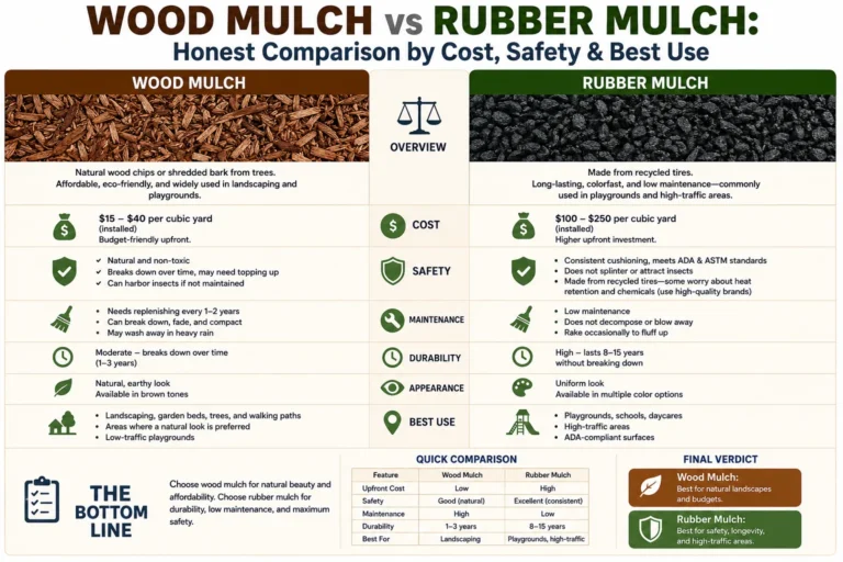 Wood Mulch vs Rubber Mulch: Honest Comparison by Cost, Safety & Best Use