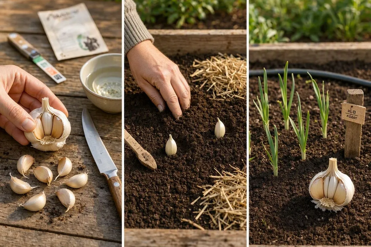 Curing and Storing Garlic Cure your harvest by hanging or laying it out in a shaded, well-ventilated space for 2 to 4 weeks before you trim roots and stems. Skip the cure and store it right away, and it won't last: uncured bulbs still hold excess moisture that invites mold. Bundle 5 to 10 stalks together and hang them from a rafter, or spread the bulbs in a single layer on a mesh screen with a fan running nearby. A garage or covered porch works as long as it stays between 70°F and 80°F and direct sun doesn't hit the drying bulbs. Once the outer wrapper feels papery and dry, trim the roots close to the base and cut stems to about 1 inch above the bulb for hardneck varieties, or braid the stems for softneck. Store the finished garlic somewhere cool and dark, between 55°F and 65°F, at 60% to 70% humidity. Hardneck holds for 4 to 6 months under those conditions; softneck goes 6 to 8.