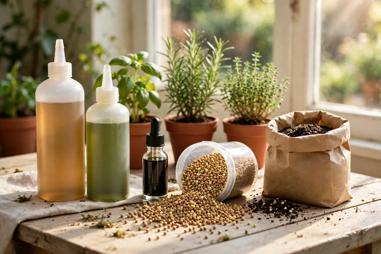 Liquid, slow-release and organic houseplant fertilizers compared on a table