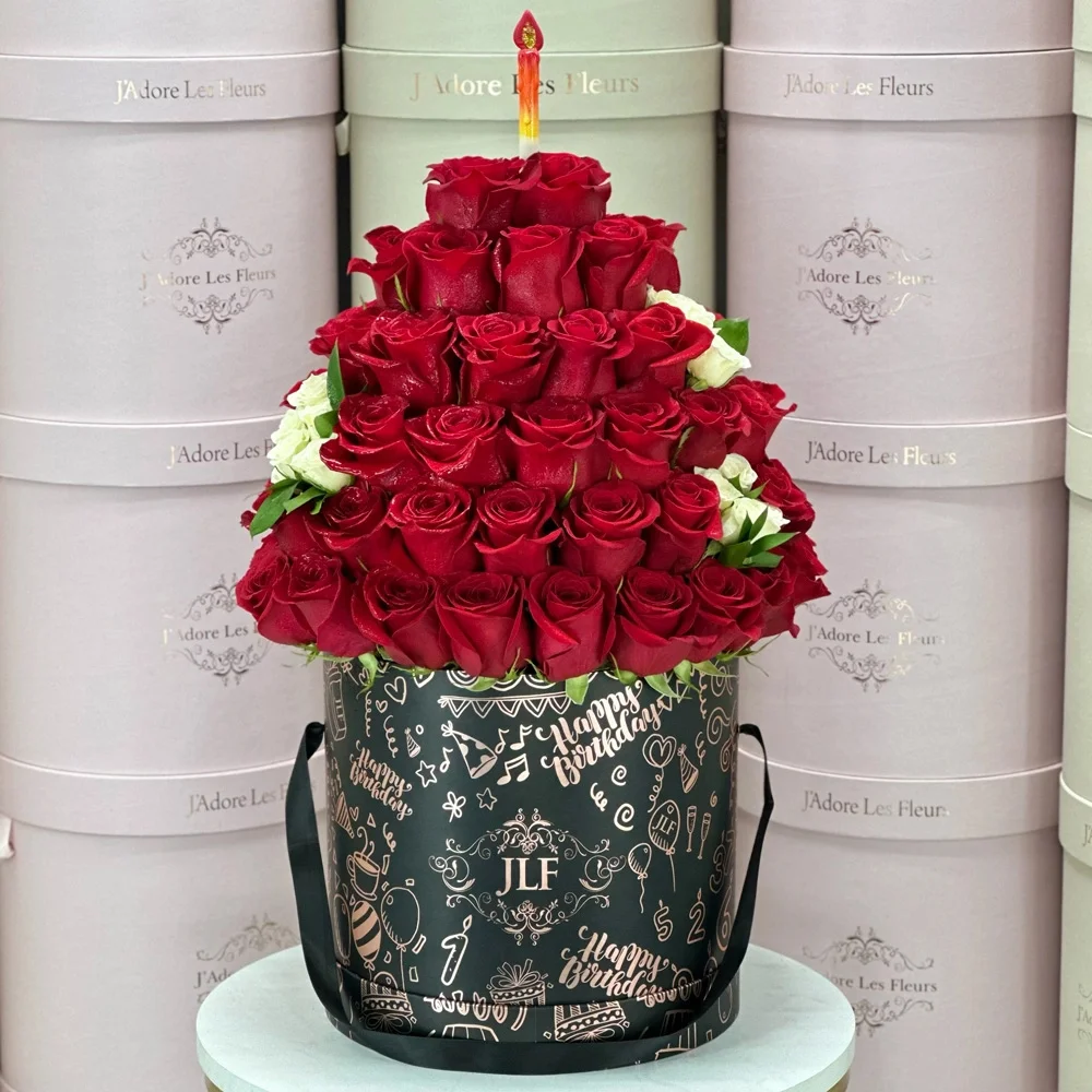 Red Birthday Floral Cake – Elegant Blooms for a Special Day - Image 2